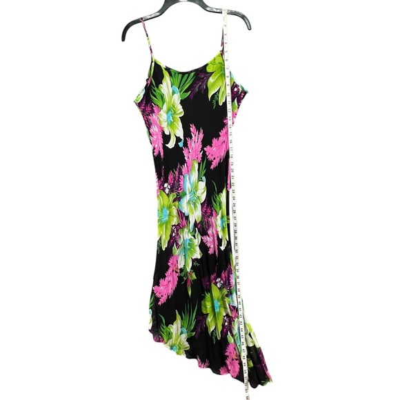 Y2K Vintage Papillon Maxi Dress M Black Floral Asymmetric Tropical Hawaiian NEW - Picture 8 of 12